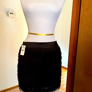 Black fringed mini skirt